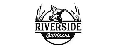 A black and white image of the riverside outdoors logo.